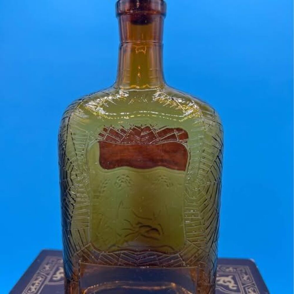 Bottle Amber Glass Embossed Spider Web Design - Picture 4 of 4